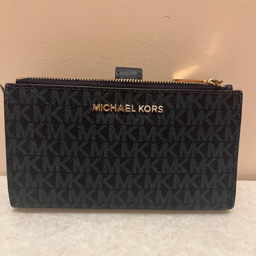 Michael Kors Black MK Logo Zip Wallet